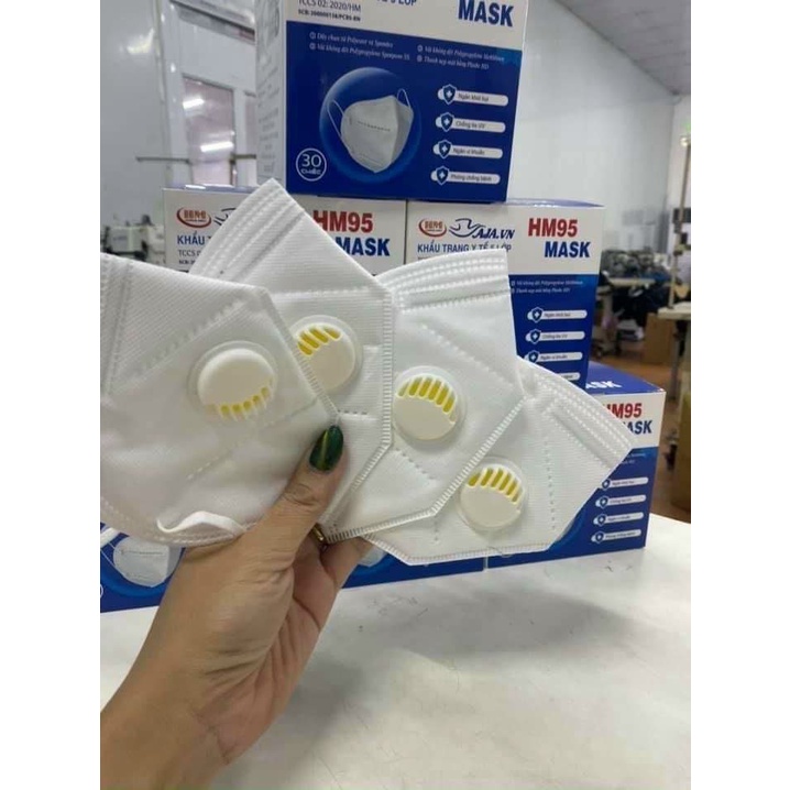 Hôp 25 Chiếc Khẩu Trang Có Van Thở HM95_5 Lớp MẪU MỚI Chính Hãng Chống Bụi Mịn PM2.5 Ôm Kín Mặt Có Nẹp Mũi Chắc Chắn