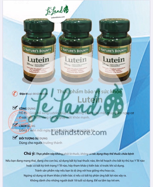 CHÍNH HÃNG- VIÊN BỔ MẮT TĂNG CƯỜNG THỊ LỰC LUTEIN CỦA NATURE’ BOUNTY | Thế Giới Skin Care