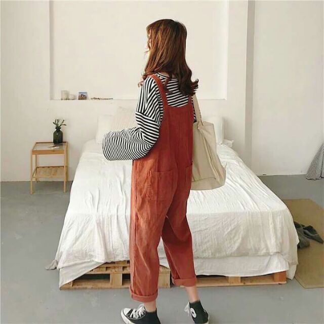 Quần yếm kaki đen và cam