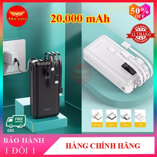 Pin Sạc Dự Phòng SD G02 Tích Hợp 4 Cáp Sạc Micro, Lingtning, TypeC Cho Xiaomi Samsung IPhone Dung Lượng 20.000mAh