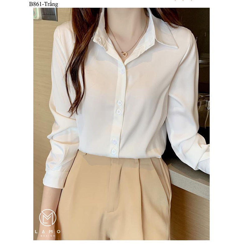 Áo sơ mi lụa công sở nữ kiểu nút đôi form thoải mái LAMO-B861