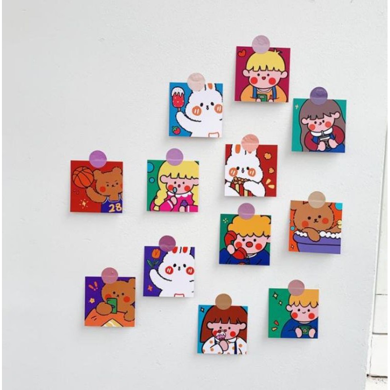 Tranh dán tường hoạt hình siêu cute - Ảnh Cards thẻ sắc màu phong cách Hàn Quốc trang trí phòng cực xinh giá rẻ