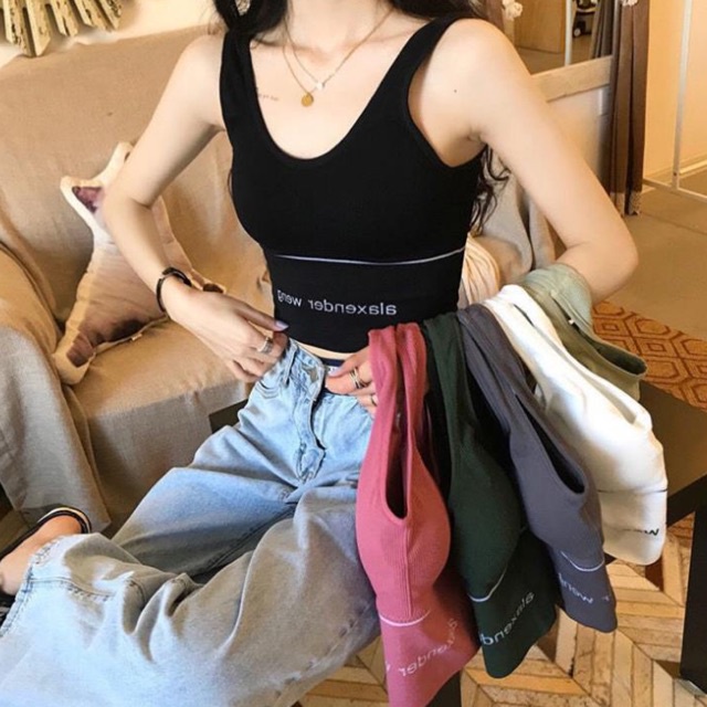 Áo bra cotton nữ, áo bra tập gym, yoga bản to gen nịt bụng trên, giấu bụng thể thao chữ ALEX