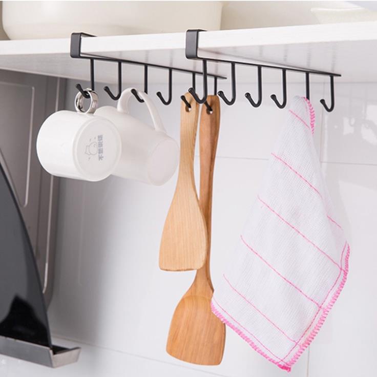 [HÀNG CÓ SẴN] Giá Móc Treo Đồ Đa Năng Gắn Cài Kẹp Dưới Tủ Bếp, Kệ Bàn Để Cốc Ly, Dụng Cụ Nấu Ăn Bằng Sắt Tiện