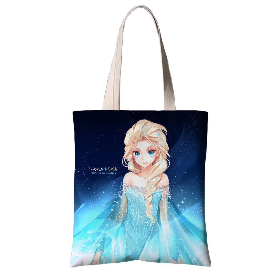 ♛Túi Đeo Vai Vải Canvas In Hoạt Hình Công Chúa Băng Giá Aisha Anna Merchandise Dành Cho Học Sinh