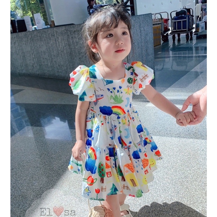 Váy bé gái - VÁY HOẠT HÌNH HỌA TIẾT CẦU VỒNG siêu xinh cho bé từ 1-10Tuổi