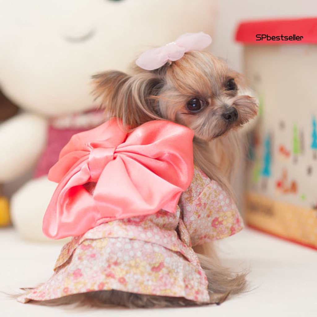 Đầm cotton hai lớp đính nơ in họa tiết hoa xinh xắn dành cho cún cưng