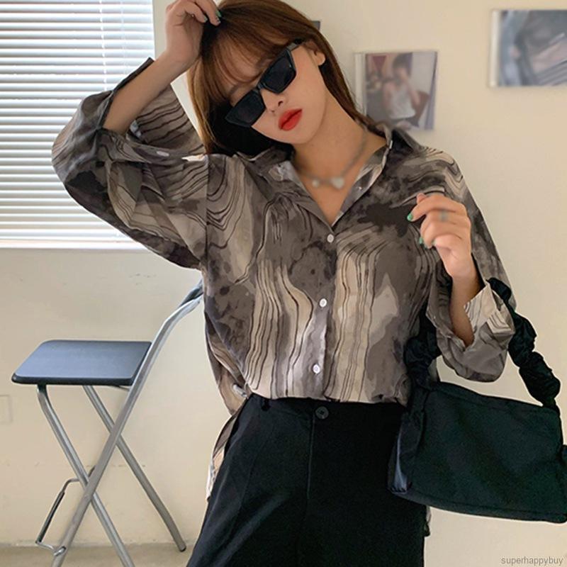 Áo Sơ Mi Dài Tay In Họa Tiết Retro Cho Nữ