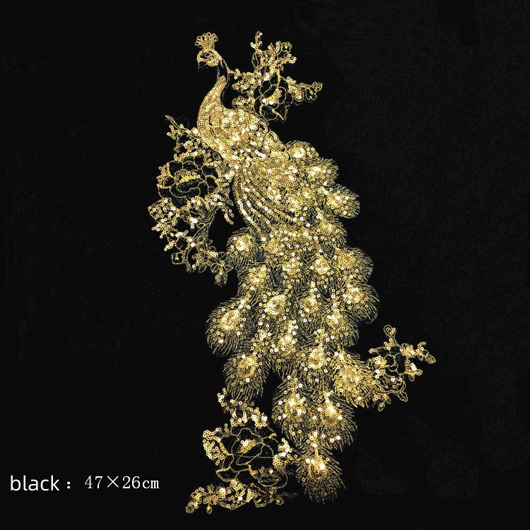 Miếng Dán Ủi Quần Áo Hình Chim Công Đính Kim Sa Lấp Lánh 47 * 26cm