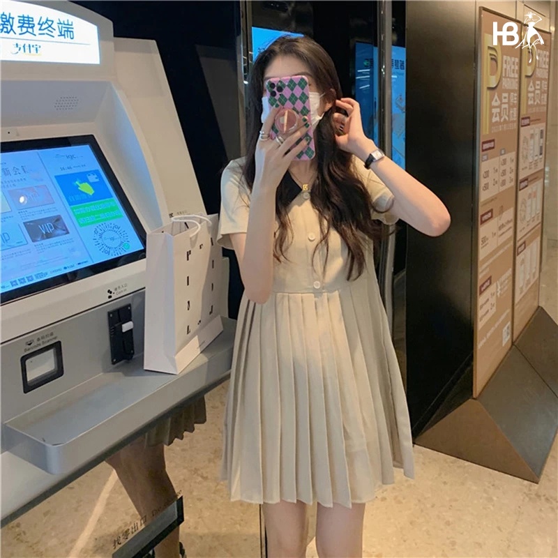 Đầm polo nữ HB thiết kế cổ phối màu đen tùng váy xếp ly D059 | BigBuy360 - bigbuy360.vn