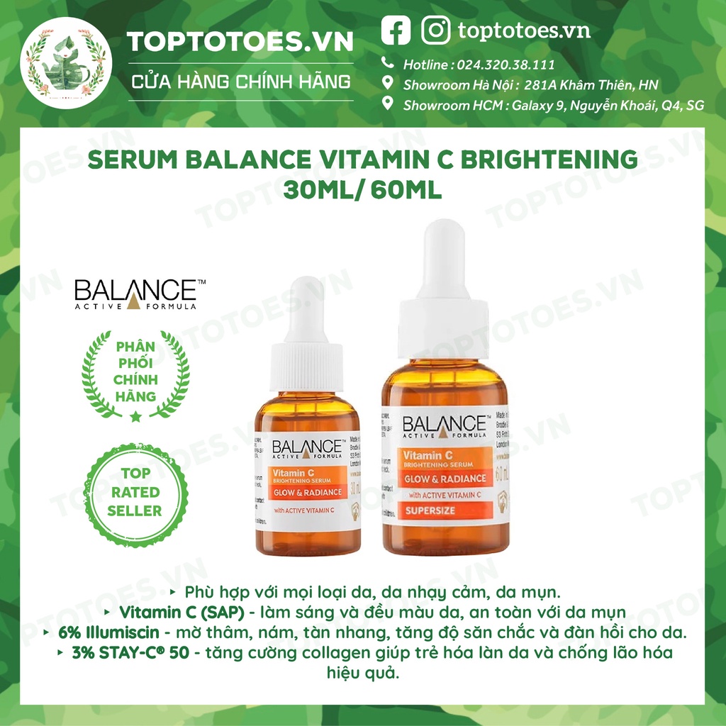 Serum sáng da, mờ thâm Balance Vitamin C Brightening 30ml/ 60ml [NHẬP KHẨU CHÍNH HÃNG 100%]