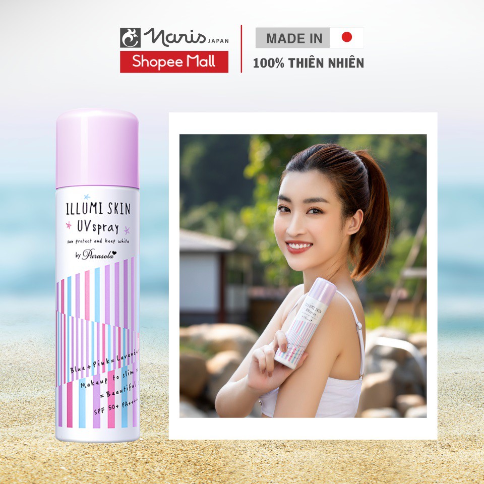 Xịt chống nắng tạo hiệu ứng thon gọn phù hợp mọi loại da Naris Illumi Skin UV Essence SPF50+ PA++++ giúp nâng tone 80ml