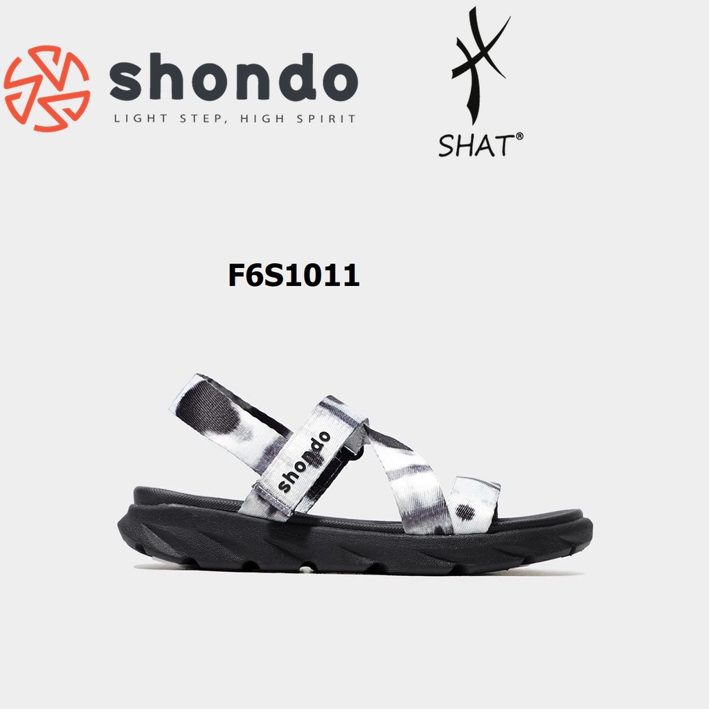 Giày sandal Shondo nam nữ đi học F6 đế bằng loang khói đen F6S1011