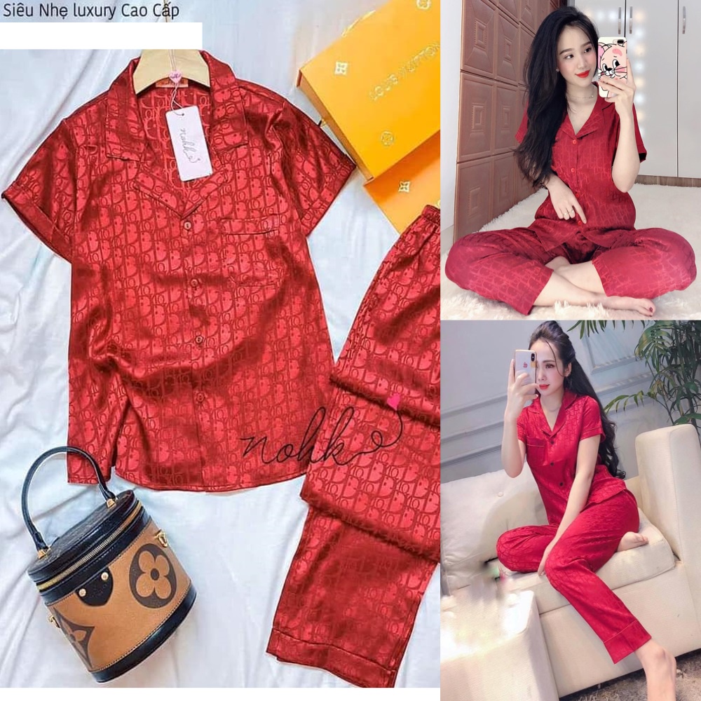SQ018 Set đồ bộ lụa gấm satin pijama cộc tay quần dài mặc nhà sang chảnh Bộ ngủ nữ các màu pyjama hot hit