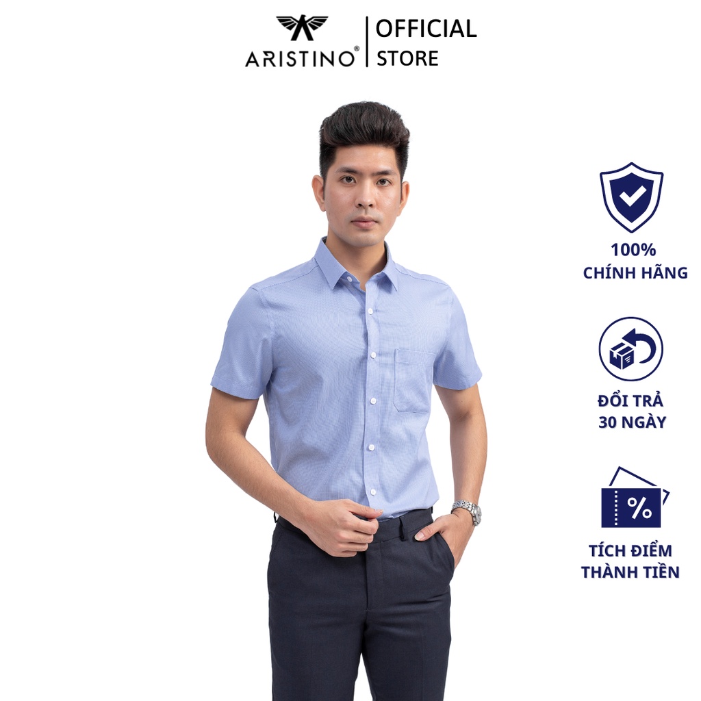 Áo sơ mi ngắn tay ARISTINO dáng regular fit suông nhẹ, tà bằng và túi ngực không khuy, họa tiết kẻ ô nhỏ - ASS100S9