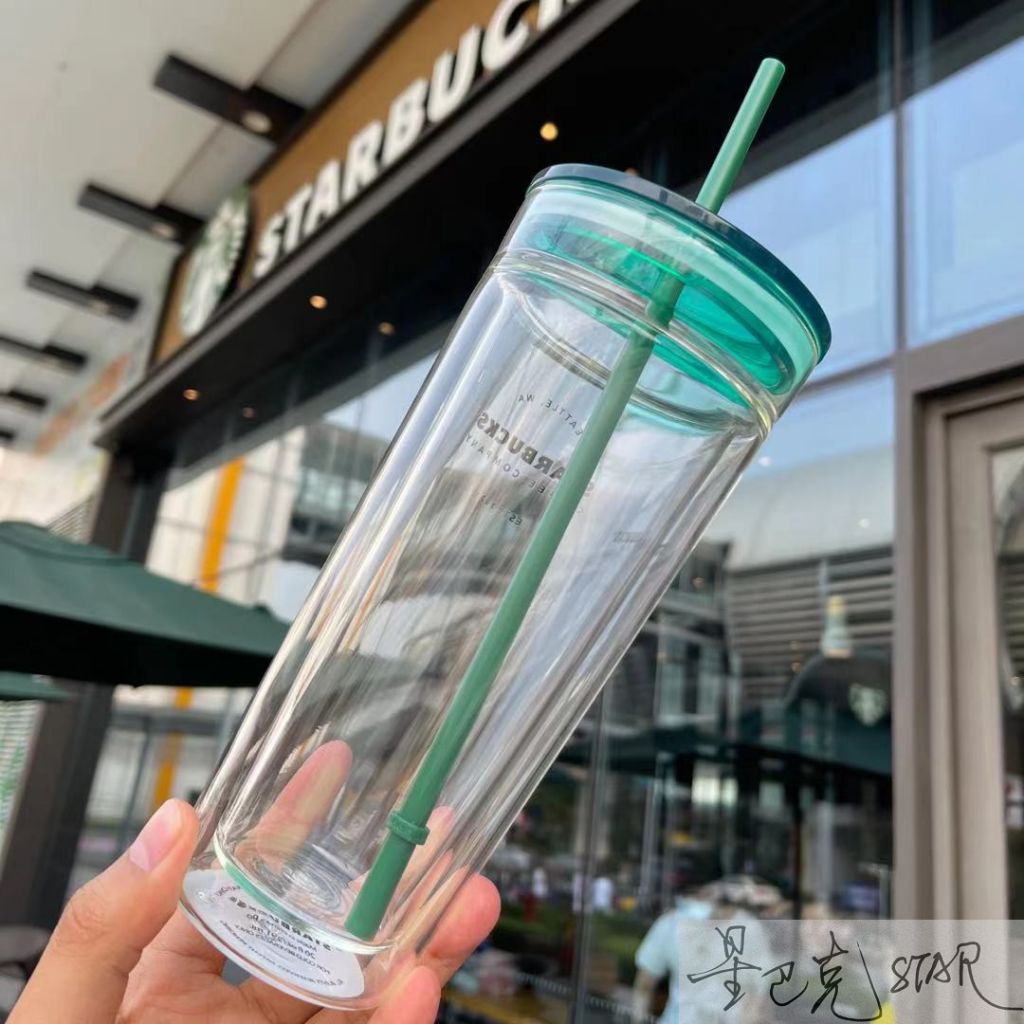 Cốc uống cà phê Starbucks có ống hút thiết kế 2 lớp bằng nhựa cổ điển dung tích lớn