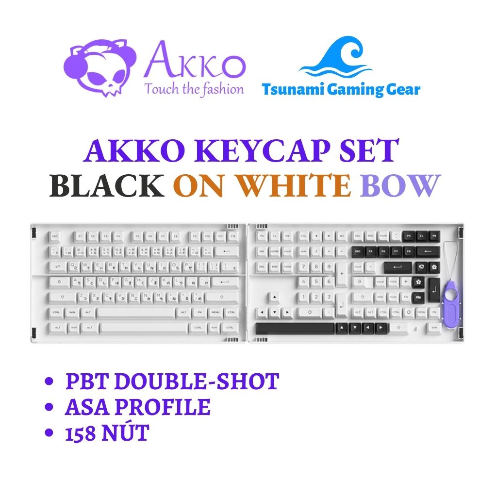Bộ keycap AKKO Black on White BoW/ AKKO Blue on White