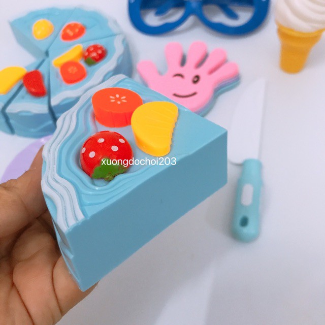 [không kèm gấu] Túi đồ chơi cắt bánh kem nhiều nhân trái cây kèm phụ kiện y hình cho bé mẫu robo trái câymã FGBVC