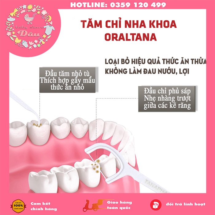 Tăm chỉ nha khoa, tăm nha khoa Oraltana tiêu chuẩn xuất Nhật - Hộp 100 que - Tiện dụng,an toàn - Tiệm Nhà Dâu