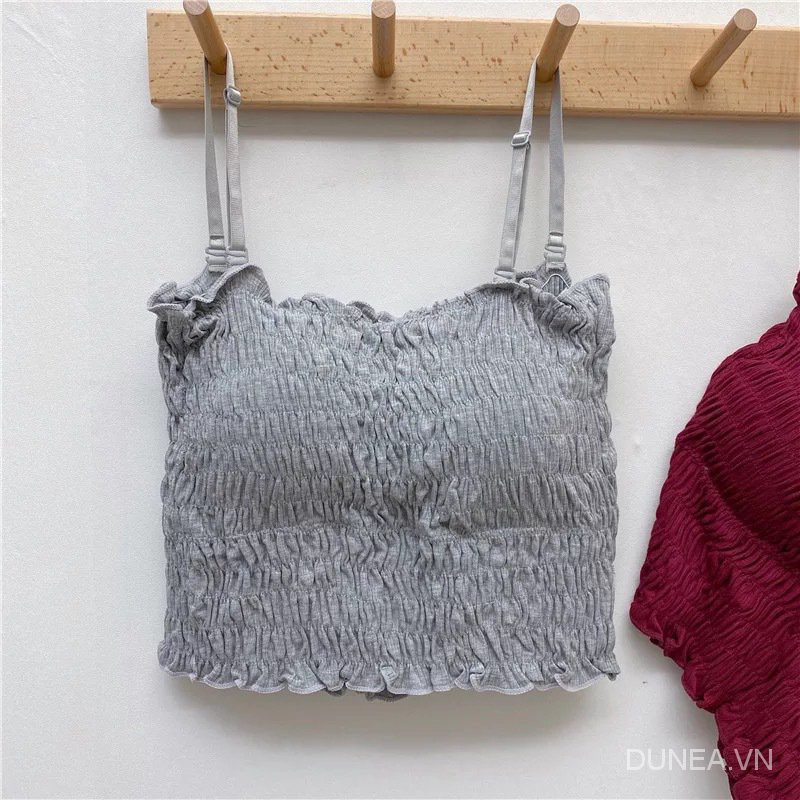 DUNEA Áo hai dây hở lưng xếp ly có đệm ngực cho nữ