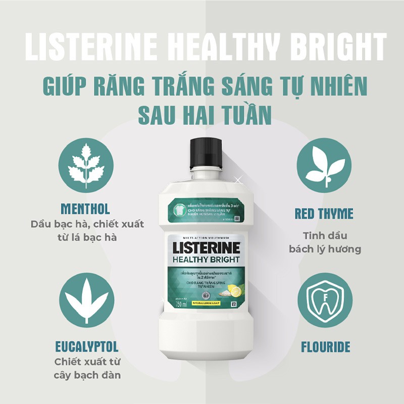Nước Súc Miệng Listerine Giúp Răng Trắng Sáng 750ml Healthy Bright Multi-Action Mouthwash