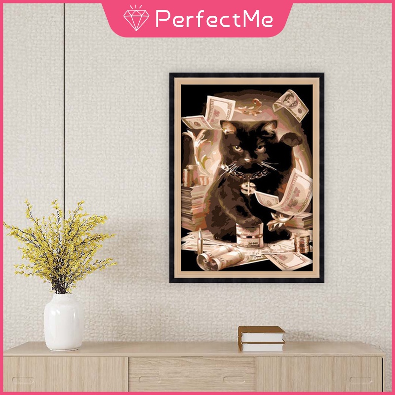 Bộ tranh đính đá 5D họa tiết chú mèo dễ thương độc đáo kích thước 30×40cm dùng trang trí