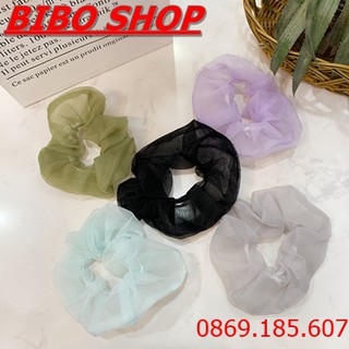 Dây Buộc Tóc Voan Kính, Cột Tóc Scunchies Vải Lưới Trong Suốt Voan Kính