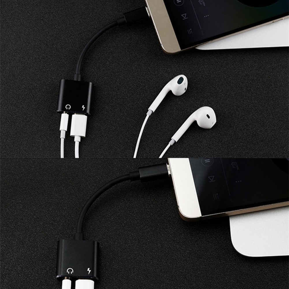 2 in1 Type-C to 3.5mm Headphone Jack Adaptor/Connector Charger, Earphone Aux Audio &amp; Charge Adaptor black