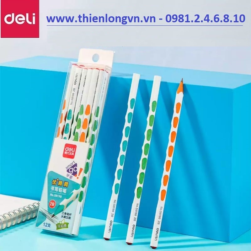 Hộp 12 cây bút chì 2B Deli 58198 / 55090 / 55300 - Bút chì nhiều màu - chì định vị I Tặng 01 gọt chuốt chì