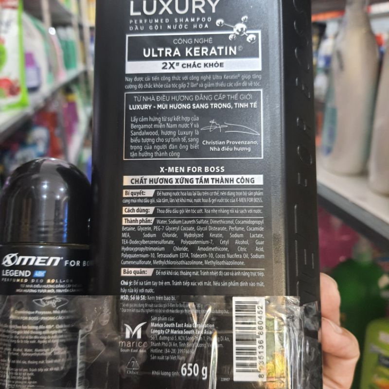 Dầu Gội Nước Hoa X-Men For Boss Luxury (650g) tặng chai lăn khử mùi Xmen For boss