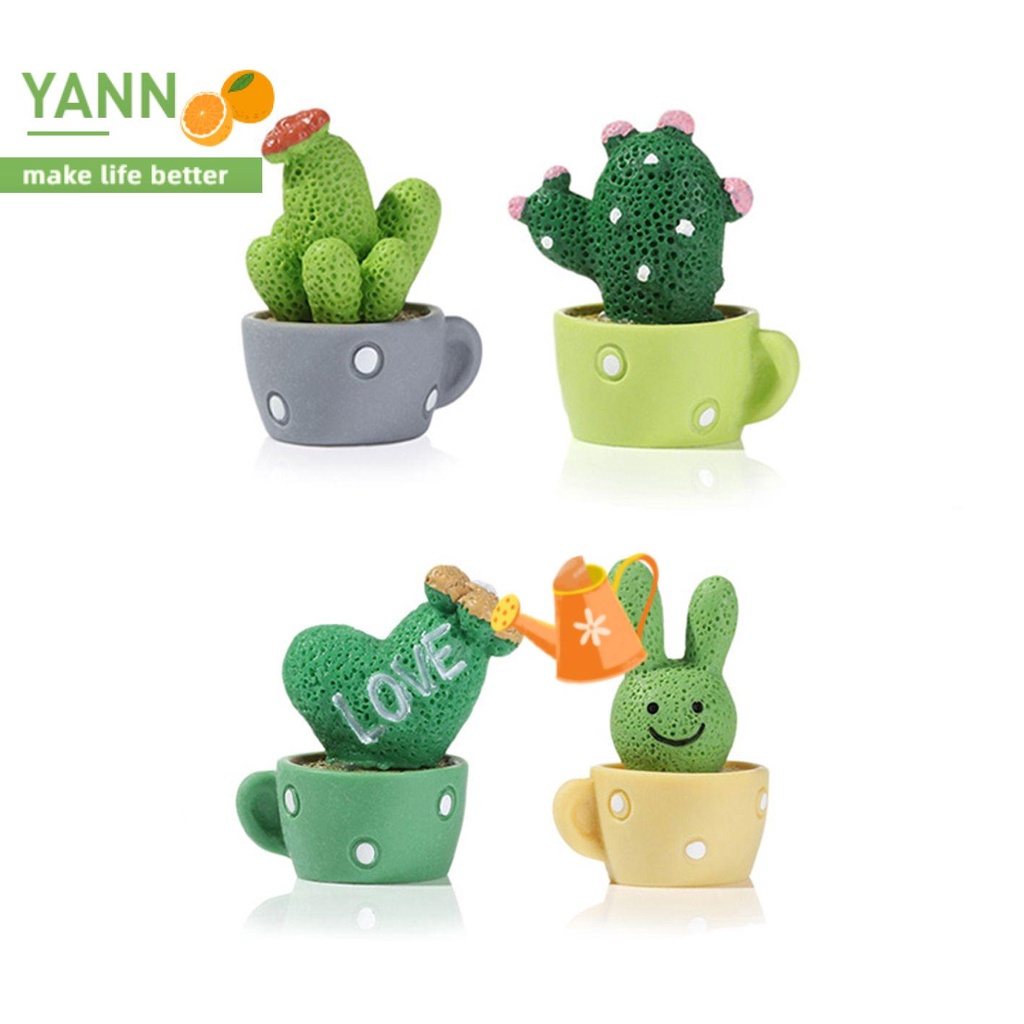 Set 4 mô hình cây xương rồng hoa mini bằng nhựa resin dành cho trang trí tiểu cảnh xe hơi DIY