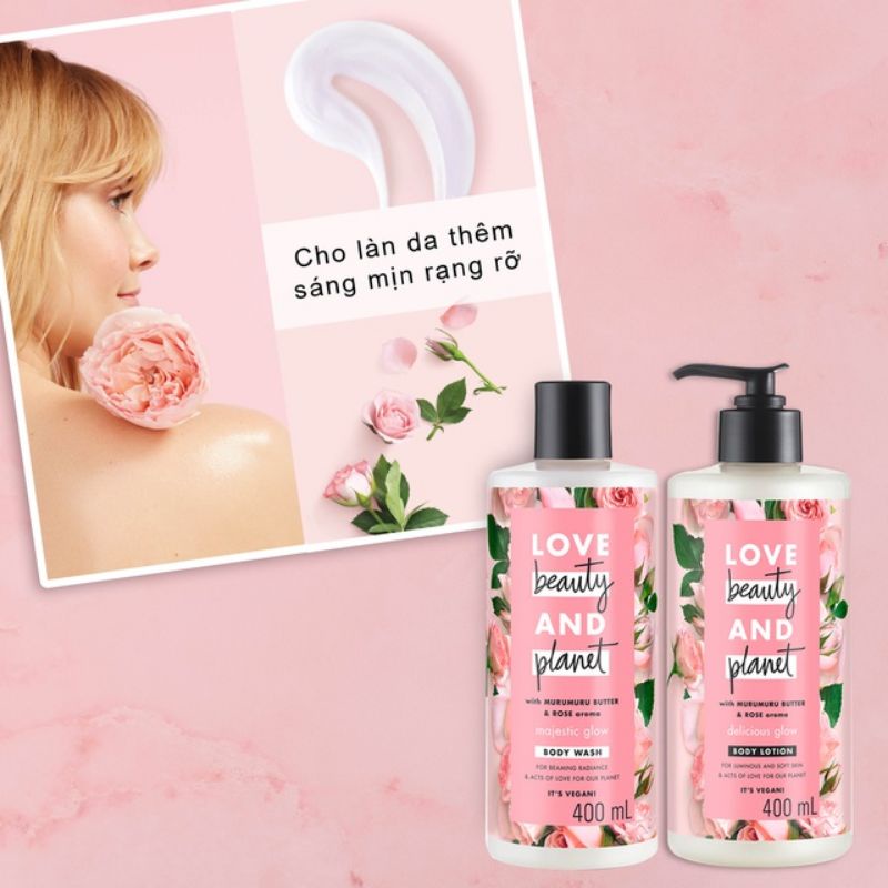 Combo Sữa tắm và Dưỡng thể Love Beauty And Planet làm sáng da