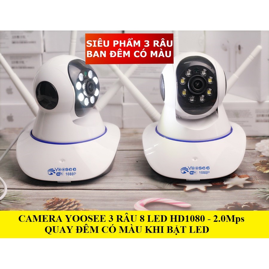 CAMERA 3 RÂU YOOSEE 8 LED logo 3.0Mps new - XOAY 360 ĐỘ - CÓ MÀU BAN ĐÊM