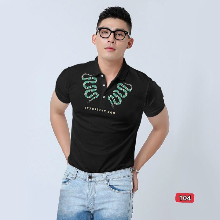 Áo thun nam cao.áo phông màu đen ngắn tay có cổ in hình chất cotton mát mềm mịn cao cấp thời trang giá rẻ TCS