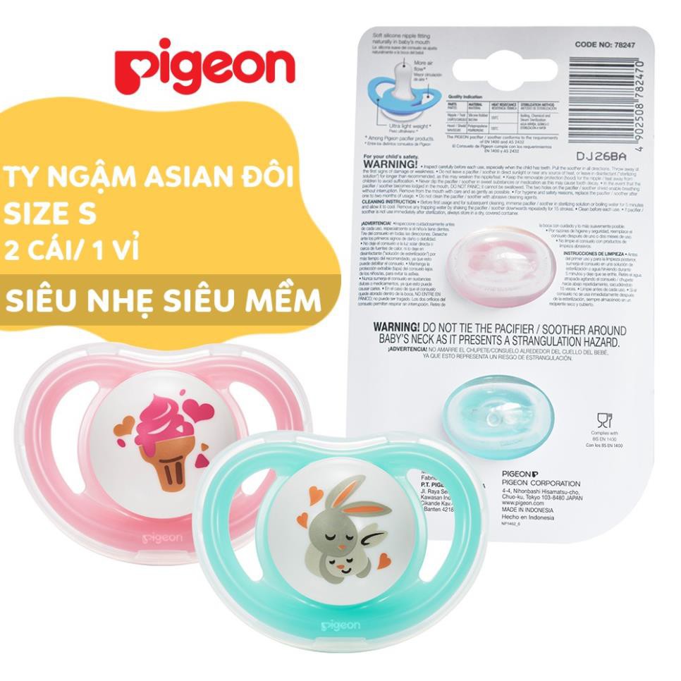 Ti ngậm/ Ti giả đôi Pigeon silicon siêu mềm cho bé size S - Boy/Girl