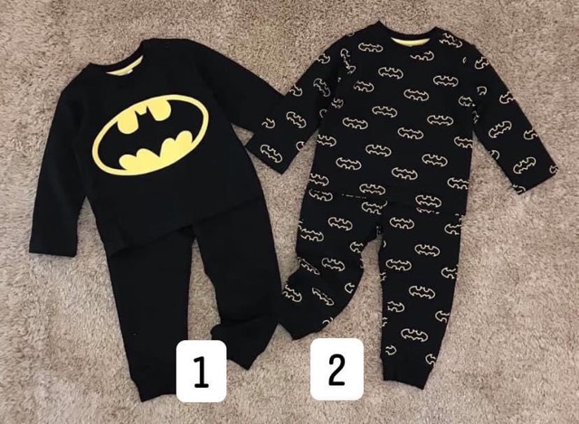 Bộ thun cotton dài tay bé trai batman đen