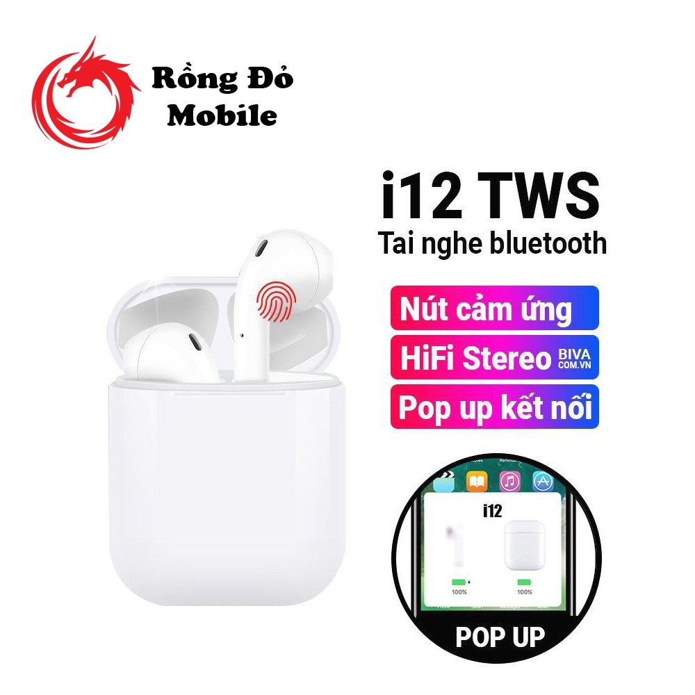 Tai nghe bluetooth 5.0 TWS i12 điều khiển cảm biến âm thanh có hỗ trợ đàm thoại bảo hành 1 đổi 1 do lỗi nhà sản xuất