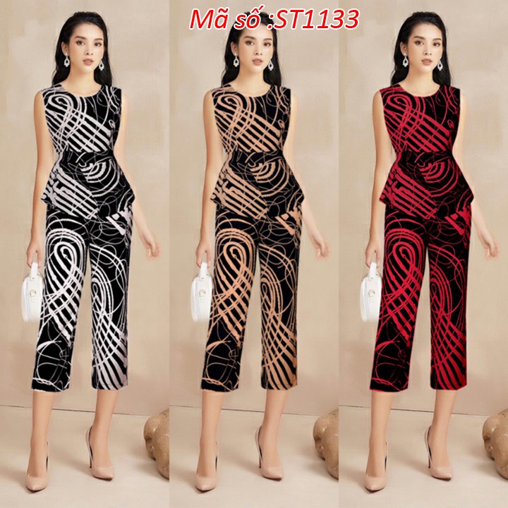 ➡️#ST1133 Set nguyên bộ họa tiết quần lửng áo sát nách peplum xinh xắn