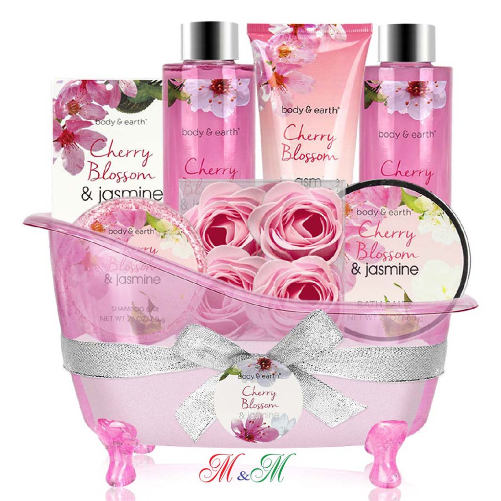 Bộ quà tặng - tắm và gội - Hương CHERRY BLOSSOM & JASMINE (8 món) | USA