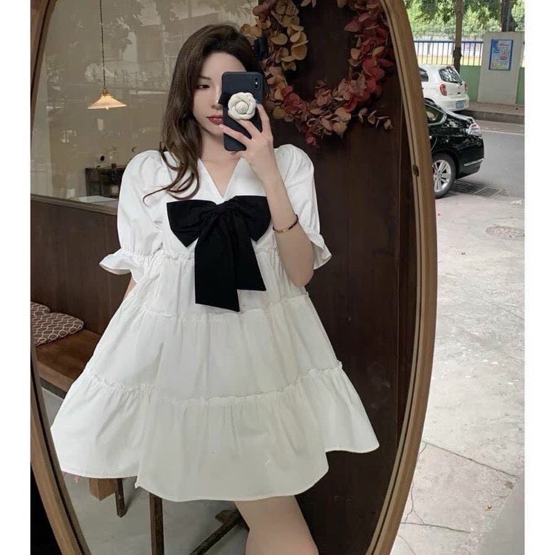 Váy đầm nữ dáng xòe babydoll kết nơ