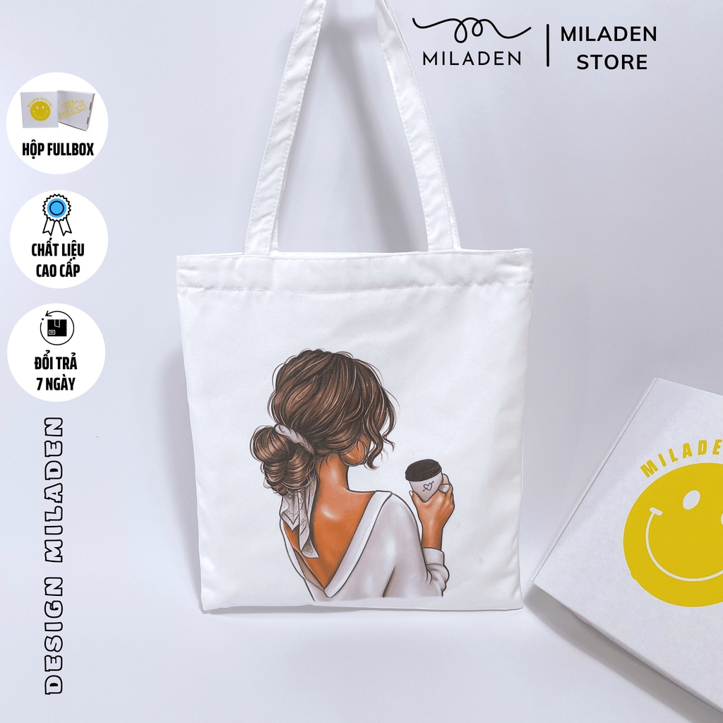 Túi Vải, Túi Tote Canvas Cao Cấp Girl Coffee Miladen