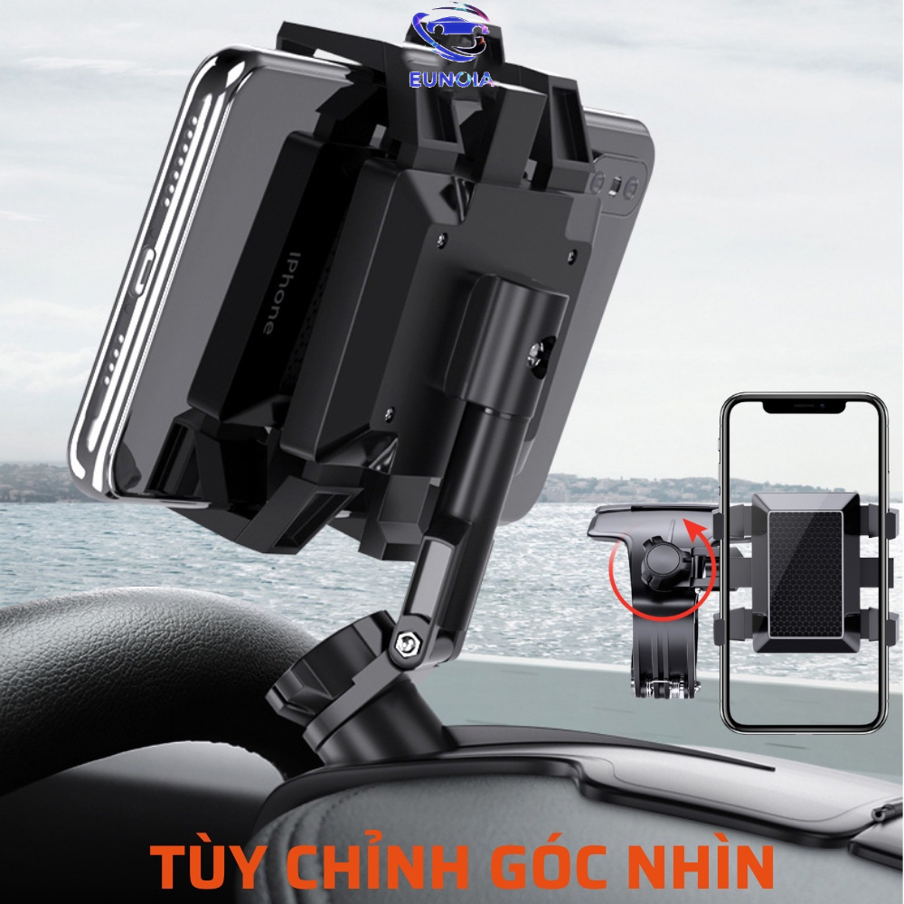 Giá đỡ kẹp điện thoại vô lăng để trên xe hơi ô tô xoay 360 độ chống rung treo đa điểm trên taplo, gương chiếu hậu