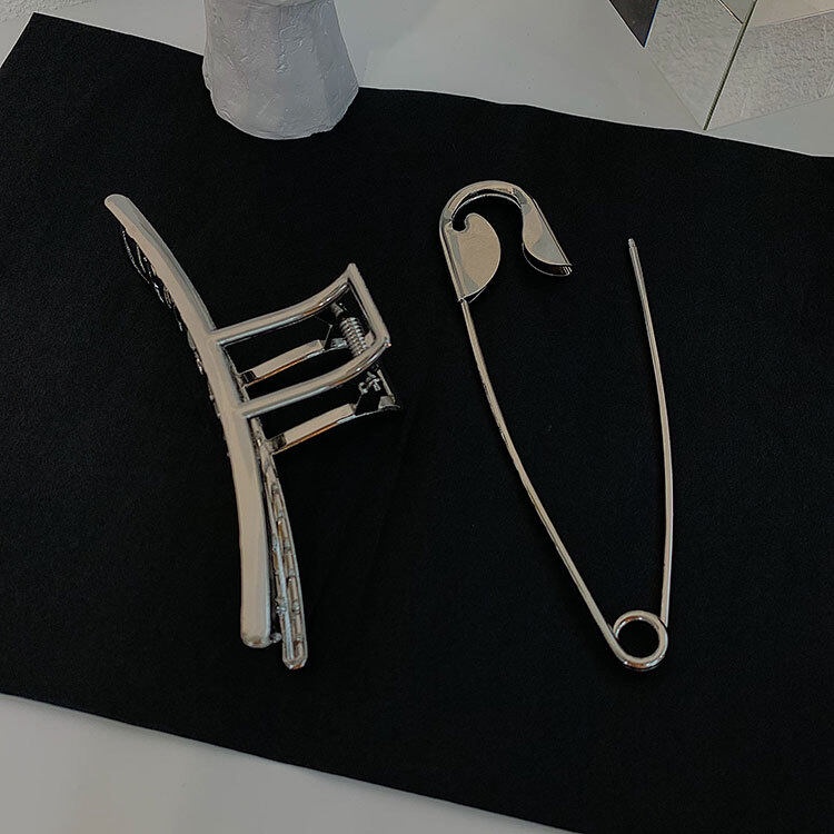 Kẹp Tóc Kim Loại Cỡ Lớn Màu Bạc Phong Cách Phương Tây Cá Tính Dành Cho Nữ