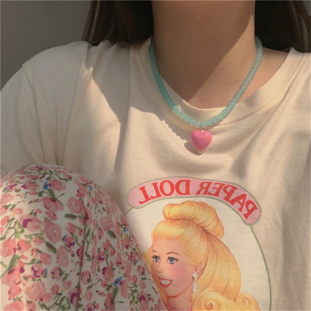 Cod Qipin Vòng cổ Chuỗi Hạt Pha Lê Hồng Bạc Hà Xanh Lam Ngọt Ngào Tinh Tế Không Đối Xứng Phong Cách Hàn Quốc Cho Nữ