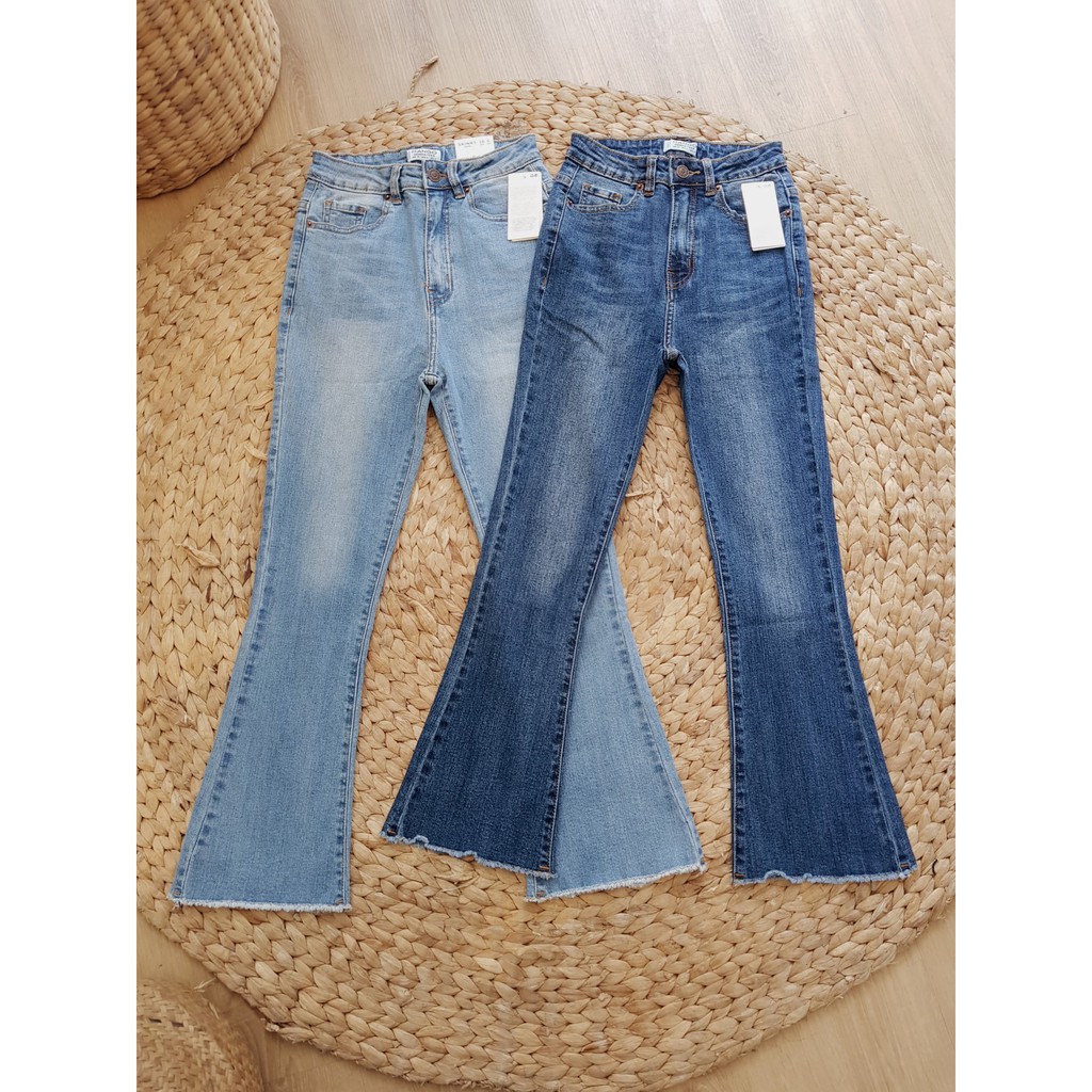 Quần jean nữ 9 tấc ống loe cạp cao Sofm Wear