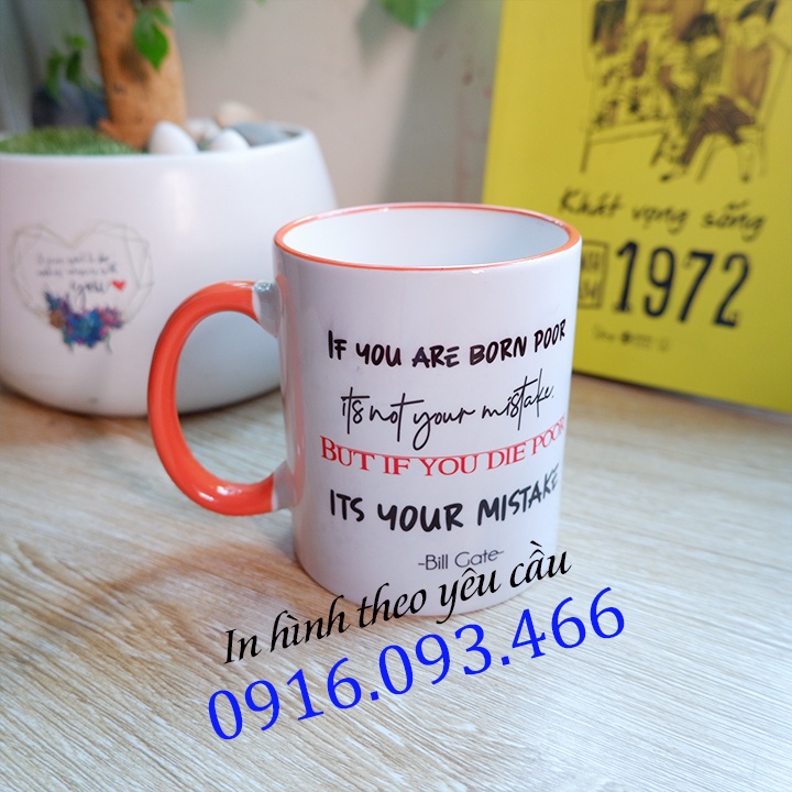 Cốc sứ quai màu, viền màu in hình theo yêu cầu hàng đẹp