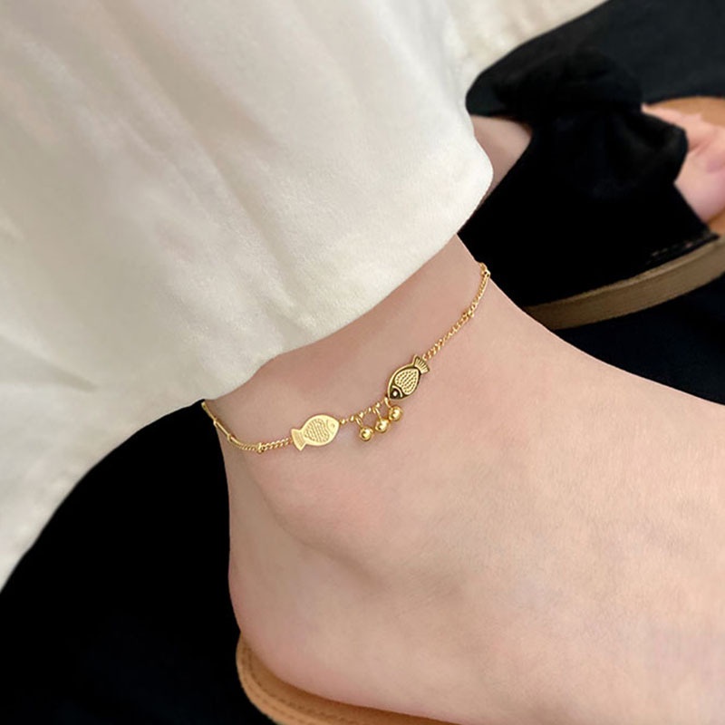 Lắc Chân Thép Titan Mạ Vàng 18k Chống Nước Chống Gỉ Không Phai Màu Đơn Giản