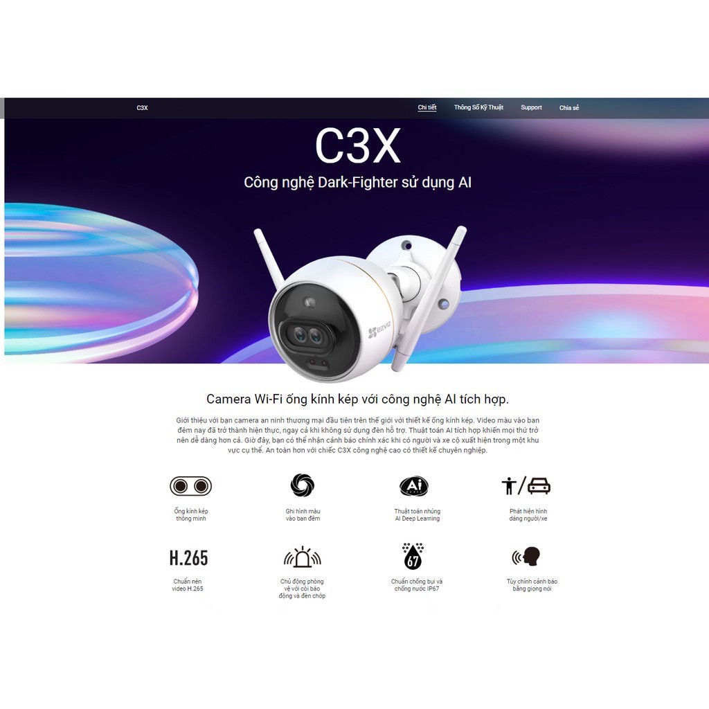 Camera 2M IP Wifi Ngoài Trời Hikvision EZVIZ C3WN CV310 C3W ,C3X1080P FULLHD PRO MÀU BAN ĐÊM (CHÍNH HÃNG)