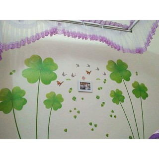 decal dán tường combo hoa xanh