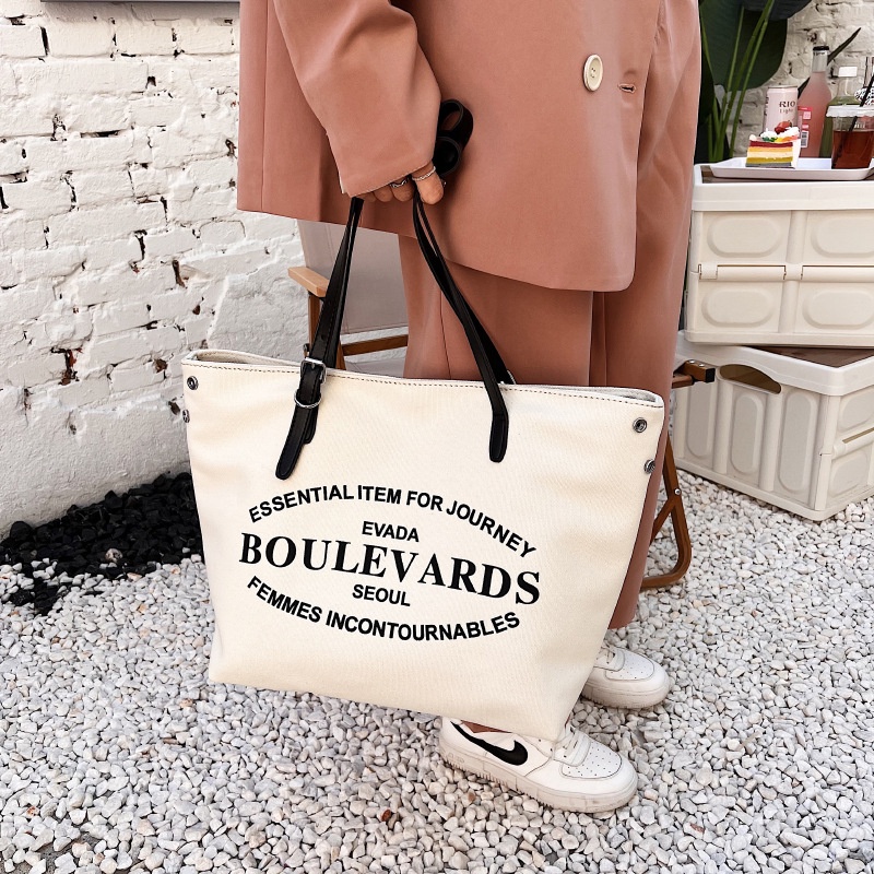 Túi Đeo Vai Vải canvas Cỡ Lớn In Chữ Phong Cách Hàn Quốc Xinh Xắn Cho Nữ